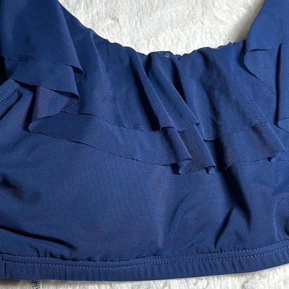 Carmen Marc Valvo Women's Mesh Ruffle Midnight Blue Bikini Top size XS NEW - Picture 15 of 15